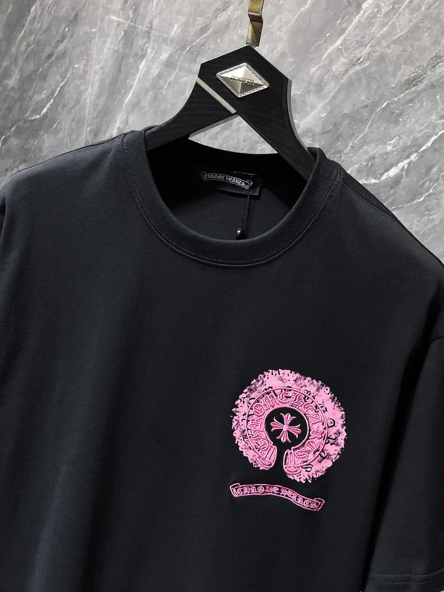 P160 New for summer Chrome Hearts 25ss High-weight, environmentally friendly and high-quality top-grade fabric 260g~270g Color ghosting horseshoe cross embroidery splash-ink short sleeves Counter synchronization 1:1 replica version Recommended color: black white Size: S, M, L, XL